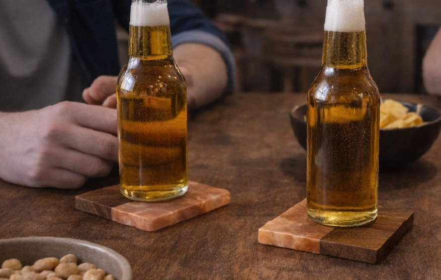 sous-verres ch&ecirc;ne r&eacute;sine effet flammes